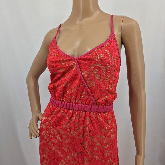 Vintage y2k ABS Allen Schwartz Maxi Dress Floral Lace Slit Pink Wrap Size Small - Picture 3 of 11